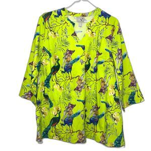 Von Landen Ulla Popken Peacock Print 3/4 Sleeve Tunic - Neon 12/14